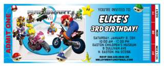 Set of 10 Mario Kart Personalized Ticket Invitations  
