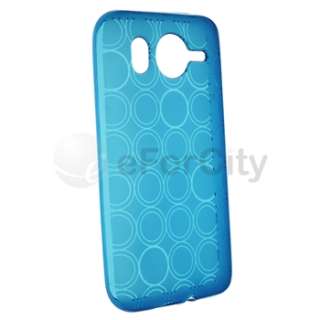 Blue TPU Gel Skin Case+Car Charger+Privacy Film For HTC Inspire 4G 