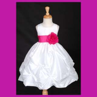 WHITE FUCHSIA PINK COMMUNION TAFFETA FLOWER GIRL DRESS 2 2T 4 4T 5T 6 
