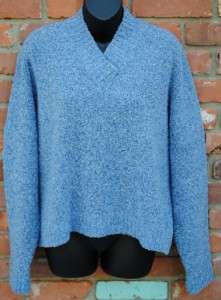 NWT Eskandar Jeans Blue Boucle Knit V Neck Pullover Sweater  