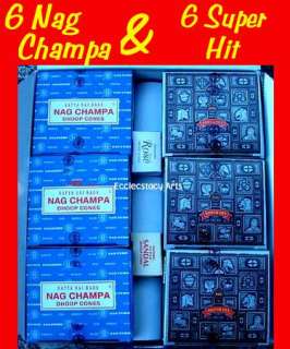 Satya Nag Champa Incense Cones & Satya Super Hit Incense Cones split 