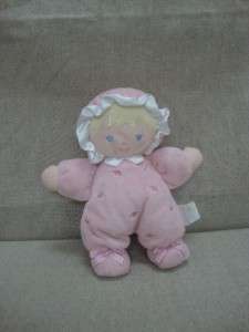 EUC CARTERS DOLL RATTLE PINK BLONDE BLUE EYED FLOWERS  