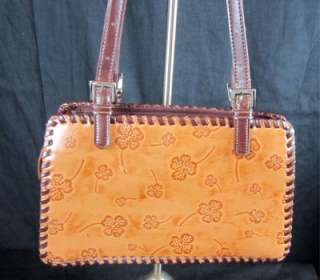 Shoulder Bag Purse brown Fax Leather Clover Design  