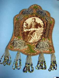 ANTIQUE IROQUOIS BEADED PICTURE / PHOTO FRAME WITH BEAVER & RABBITS 
