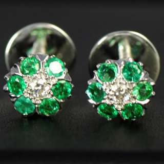 9k Pure White Gold Natural Top Green Emerald Diamond Ladies Earrings 