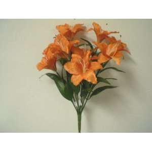 ORANGE Large Tiger Lily 9 Silk Flowers Bush Bouquet Artificial:  