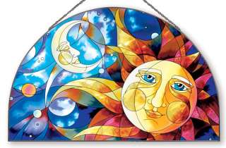 CELESTIAL * SUN & MOON 16 ARCH STAINED GLASS ART PANEL  