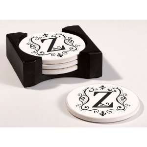  Absorbent Round Coaster Set with Caddy,Monogram Z 