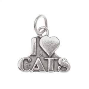  Sterling Silver Message Charm Stamped I Heart Cats 17mm 