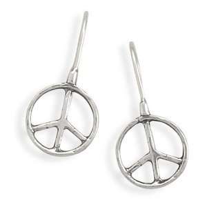    Peace Sign Earrings Textured Oxidized Sterling Silver Jewelry