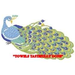 LOVELY PEACOCK   2 EMBROIDERED HAND TOWELS  