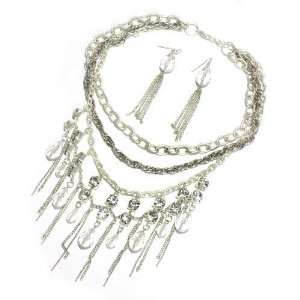 Brushed And Polished Silver Metal; Clear Rhinestones And Faceted Beads 