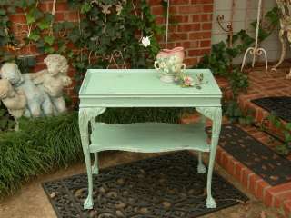 STUNNING SHABBY ANTIQUE COFFEE or SIDE TABLE!! AQUA~CARVED WOOD~CHIC 