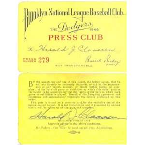  Brooklyn Dodgers National League Press Club Card: Sports 