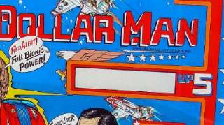   Million Dollar Man Pinball machine Back Glass 1978 Not Poster  