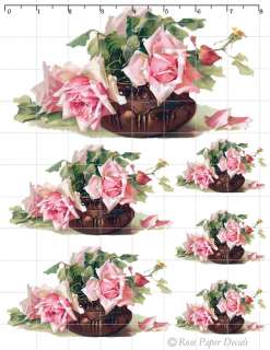 De Klein 59 Vintage Beautiful Klein Pink Roses Brown Vase Decals