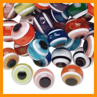 100 Resin Beads Multi colored 10mm Round Evil Eye  