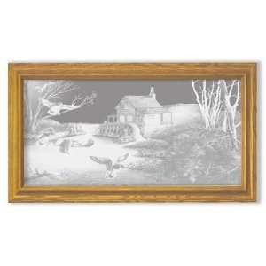  Americana Decor in Etched Mirror   Oak Frame Long 