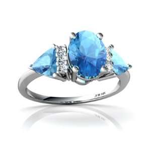    14K White Gold Oval Genuine Blue Topaz 3 Stone Ring Size 5 Jewelry