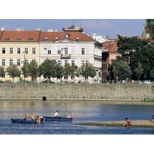 People Boating on Vltava River Below Smetana Embankment, Stare Mesto 
