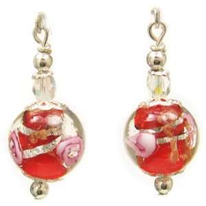    Unique Red / Floral Glass Bead Earrings   Swarovski(TM) Highlights 