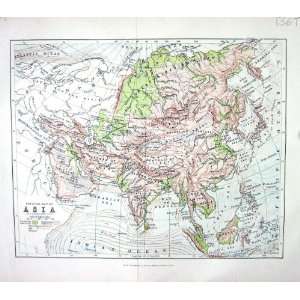   ANTIQUE PHYSICAL MAP c1906 ASIA BAY BENGAL BORNEO INDIA CHINA ARABIA