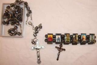 MAGNETIC ROSARY NECKLACE AND BRACELET SET saints cross chain christian 