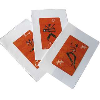 THREE African Life Hand Painted Tin Cards   Orange  