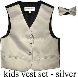 New Kids boys tuxedo vest waistcoat bow tie silver size 10  
