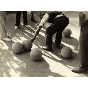 Player Measuring the Distance Between Two Bocce Balls Photographic 