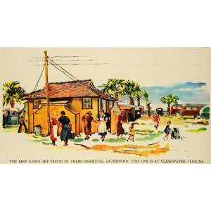 1937 Print Clearwater Florida Trailer Park Home Family Camp Palm Tree 