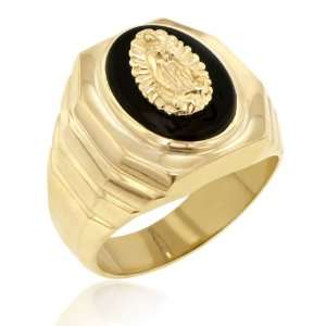   14K Yellow Gold Onyx Ring Accented With Virgin Guadalupe Jewelry
