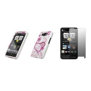  HTC HD2   Premium Pink Love Heart Flowers on White Design 