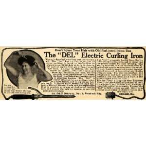 1909 Ad Antique Del Electric Hair Curling Iron Chicago   Original 
