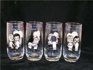 Kim Casali LOVE IS Glass Tumblers Lot of 4 Los Angeles Times Promo 