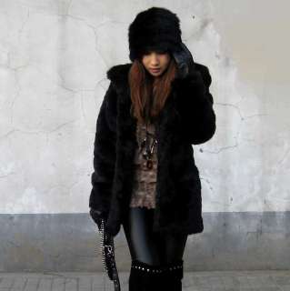 Black Thicken Faux Fur Parka Winter Coat long Jacket  