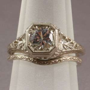 Antique Filigree Wedding Band/Engagement Ring Set (WS8)  