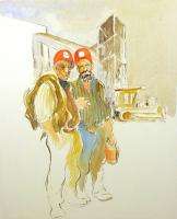 William Papas Coal Miners, West Virginia Hand Colored Art Etching 