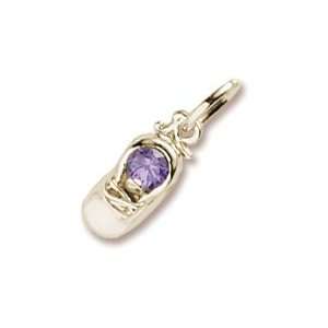 Rembrandt Charms Baby Shoe Charm with Simulated Amethyst, 14K Yellow 