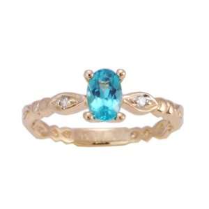 10K Yellow Gold Apatite Exotic Gemstone and Diamond Navette Style Ring 