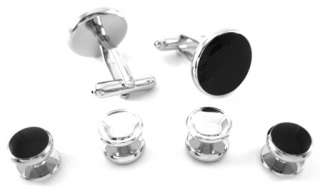 Silver & Onyx Single Ring Tuxedo Cufflinks & Stud Set  