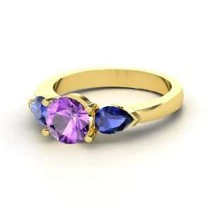  Triad Ring, Round Amethyst 14K Yellow Gold Ring with 