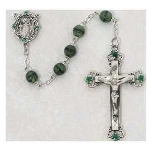  Green Glass Rosary   7mm