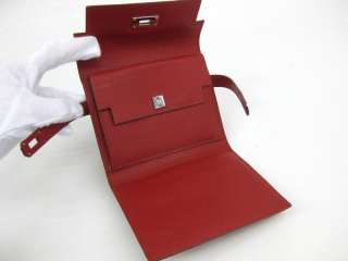 Auth HERMES KELLY WALLET TRI FOLD VEAU EPSOM RED  
