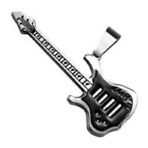  Stainless Steel Guitar Pendant with Black Plated Strings and Center 