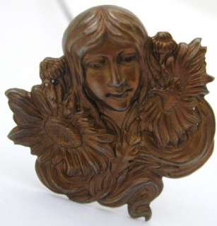 Art Nouveau Hatpin Ladys Head Amid Daisies 9 in  