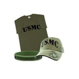  USMC Hat, T Shirt, Wristband Combo   1XL 