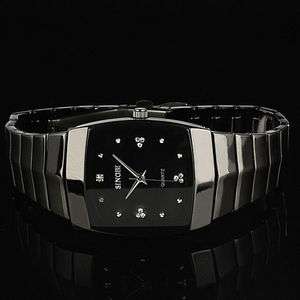 New Mens Black Dial Steel Analog Quartz Wrist Watch 18  
