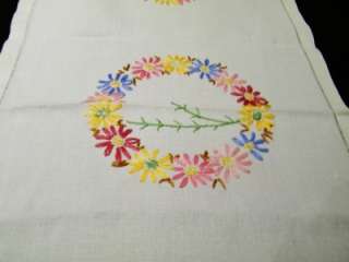 VINTAGE HAND EMBROIDERED TABLE RUNNER SCARF LINEN 11X3in (19)  