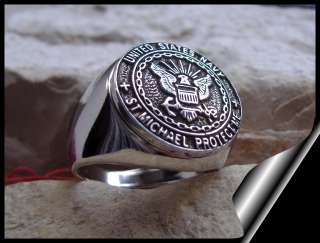 USN RING NAVY ST MICHAEL PROTECT SURGICAL STEEL (D25)  